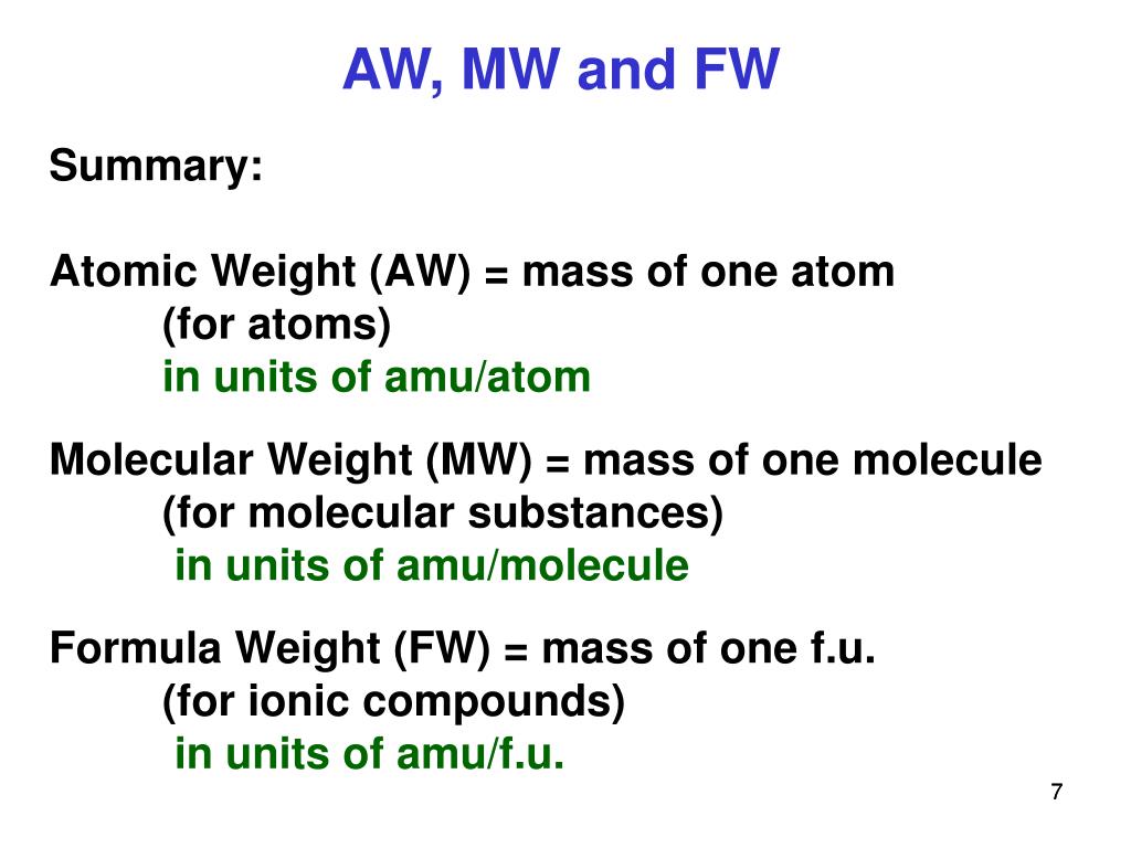 PPT Atomic Weight, Molecular Weight, Formula Weight and Molar Mass
