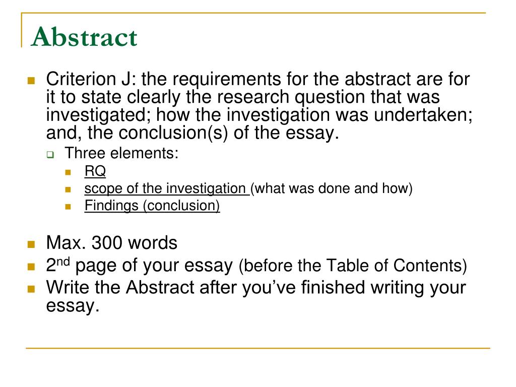 does the ib extended essay need an abstract