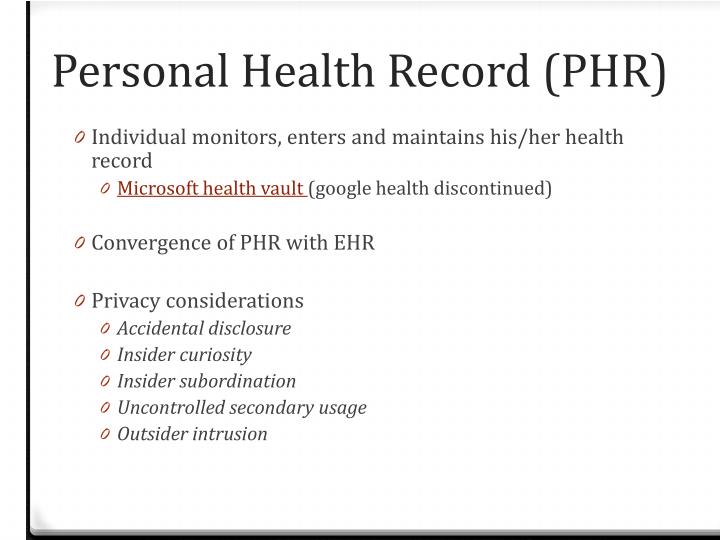 Personal Health Record For Individual Personal Health Record For Individual
