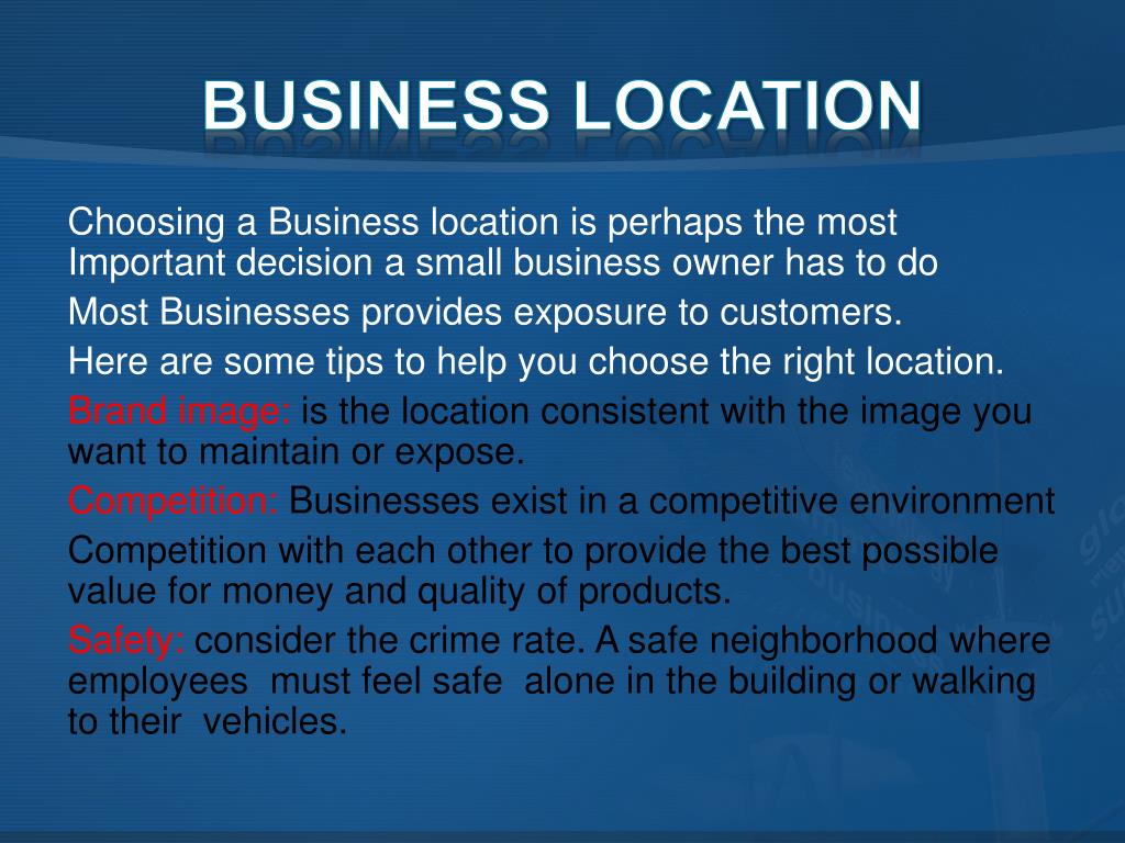 location description in business plan