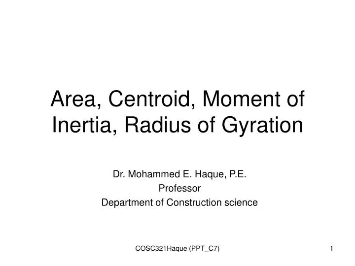 area centroid moment of inertia radius of gyration n.