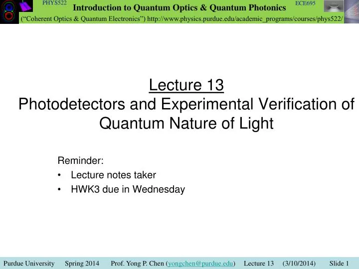PPT Lecture 13 Photodetectors and Experimental Verification of