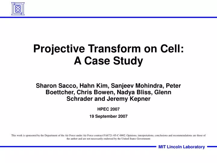 projective transform on cell a case study n.