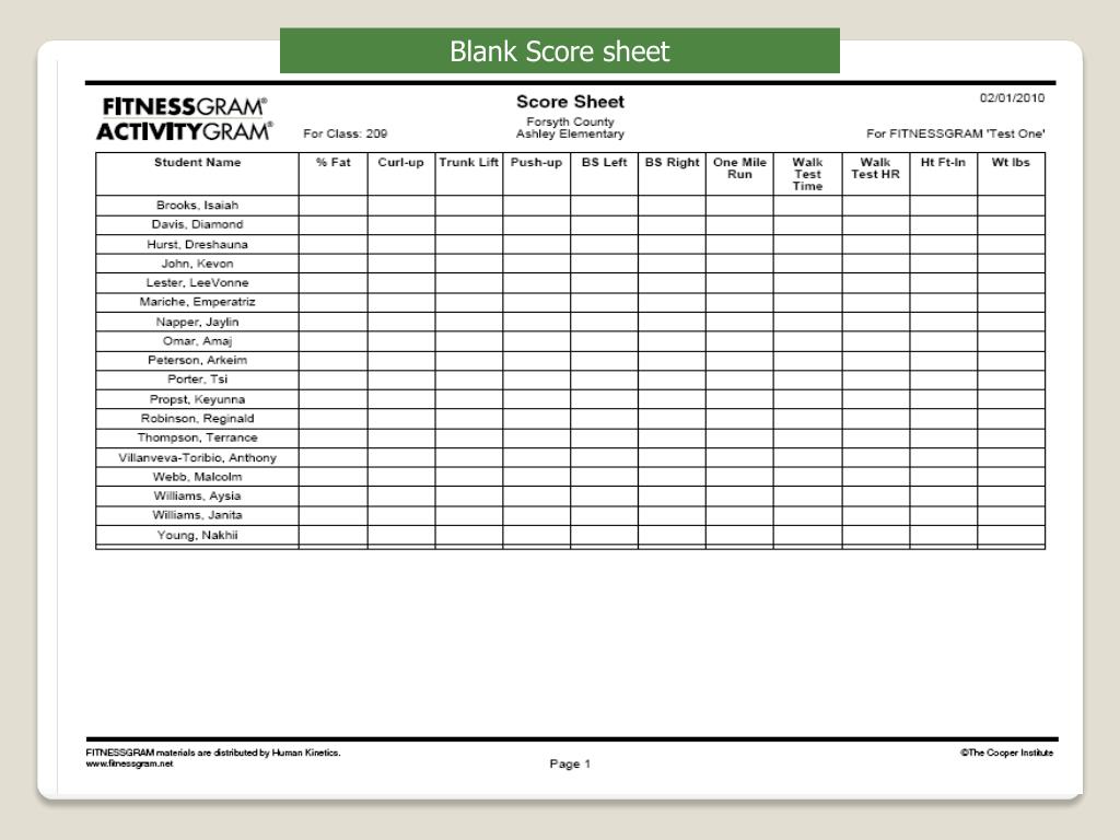 Printable Fitnessgram Score Sheet Printable Templates