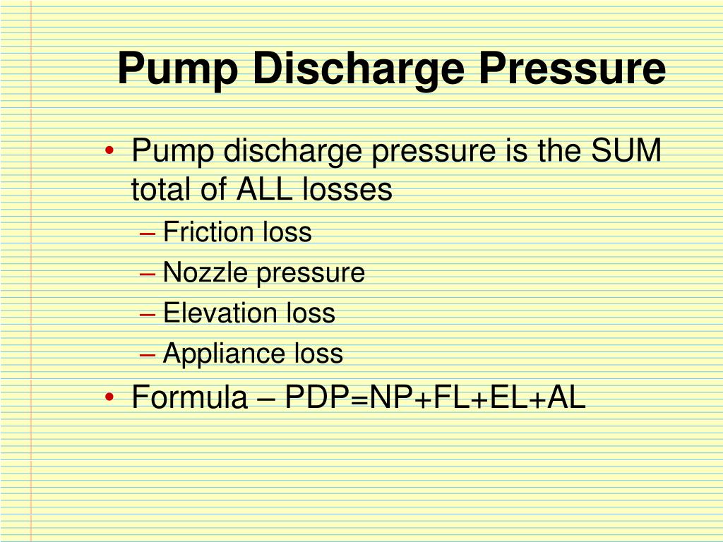 Pump discharge pressure equation