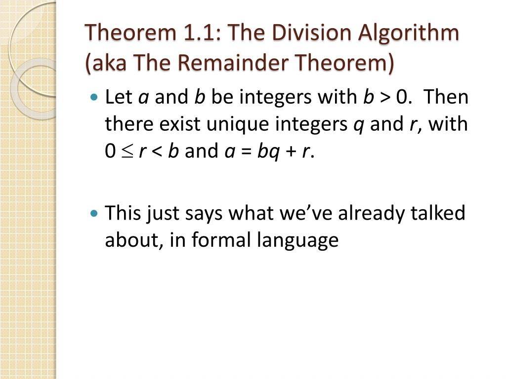 PPT - Section 1.1: Integer Operations and the Division Algorithm ...