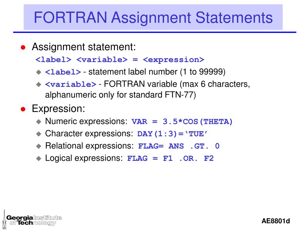 what is assignment statement in fortran