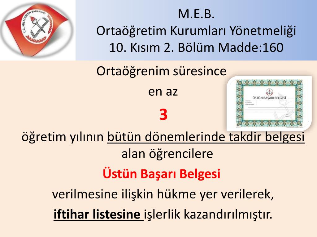 PPT - MİLLÎ EĞİTİM BAKANLIĞI ORTAÖĞRETİM KURUMLARI YÖNETMELİĞİ ...