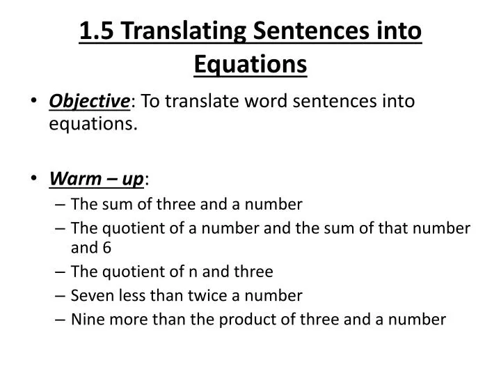 Translating Sentences To Equations Worksheet Page 90 Dale Seymour Publications