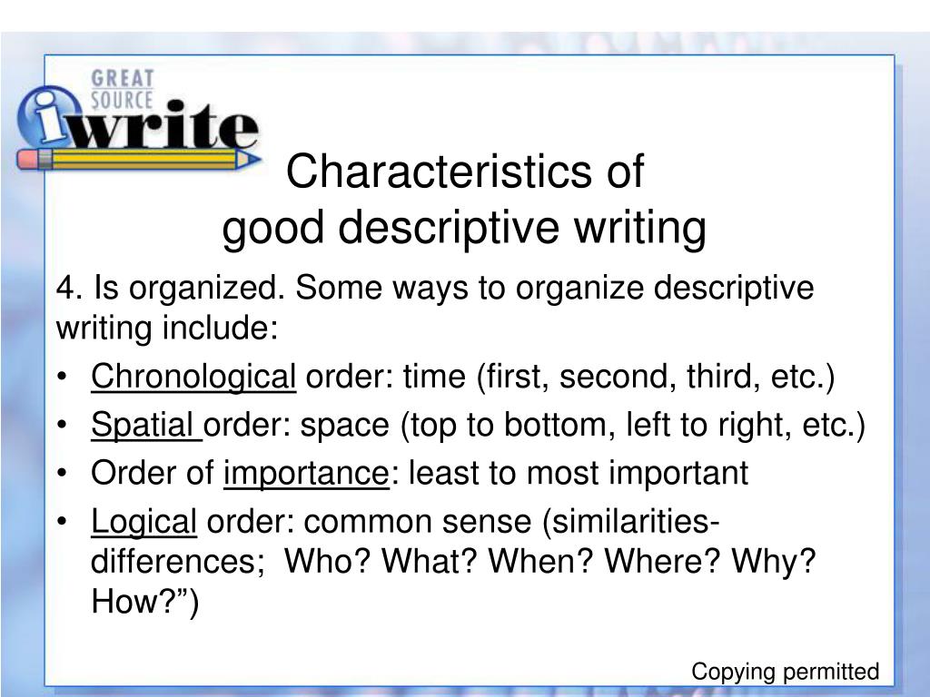 characteristics descriptive essay