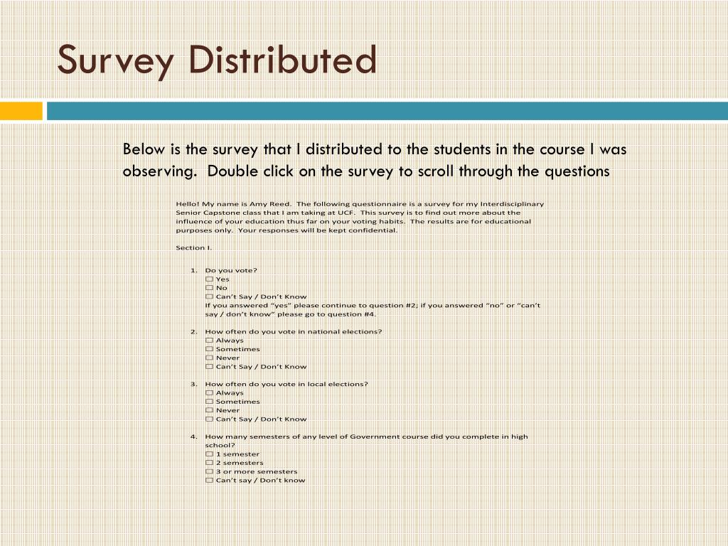 Survey Distributed PPT - Civic education & voter apathy Determining the need for increased ...
