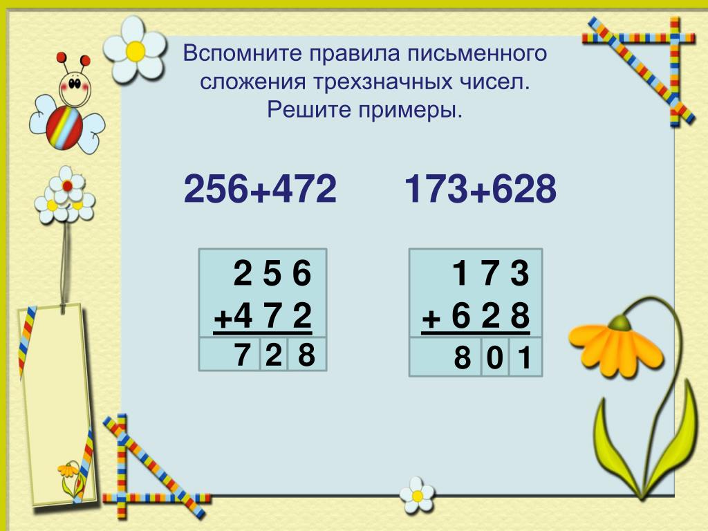 Алгоритм вычитания трехзначных чисел 3 класс. Письменное вычитание трёхзначных чисел 3 класс школа России. Сложение трехзначных чисел. Слахение трррррёх значных чисел. Алгоритм письменного сложения и вычитания.