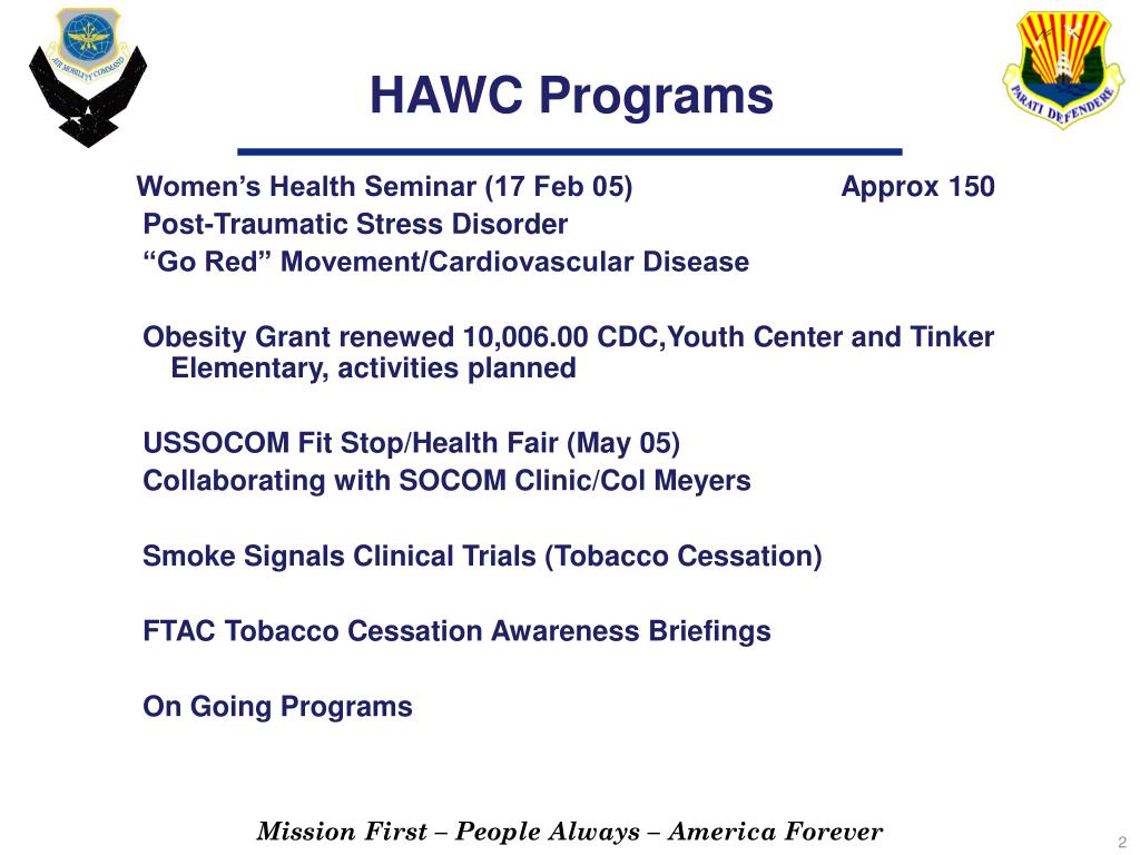 Hawc Program PPT - MacDill AFB Health Promotion Executive Committee Meeting Overview ...
