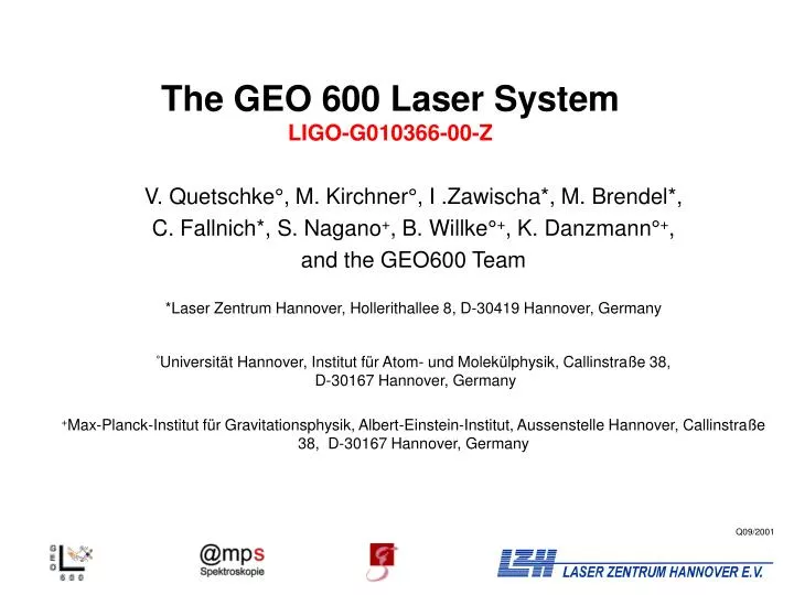the geo 600 laser system ligo g010366 00 z n.