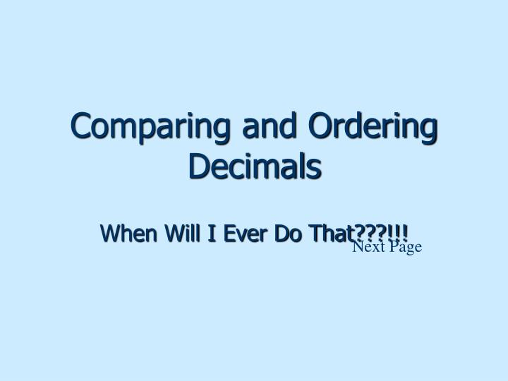 comparing and ordering decimals n.