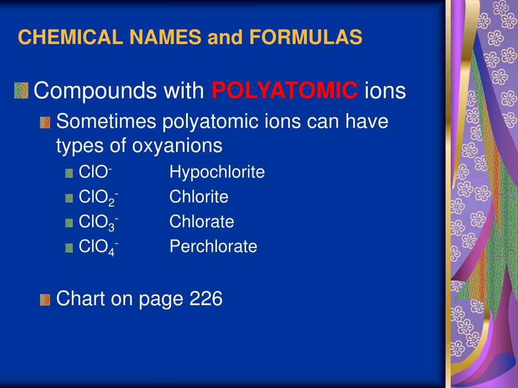 Chemical Names And Formulas Chart