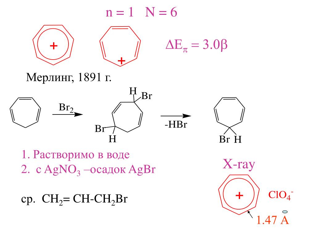 Hbr agno3 реакция. Бензол + agno3. Циклогептатриен ароматичность. Нитробензол agno3. Ароматичность небензоидных соединений.