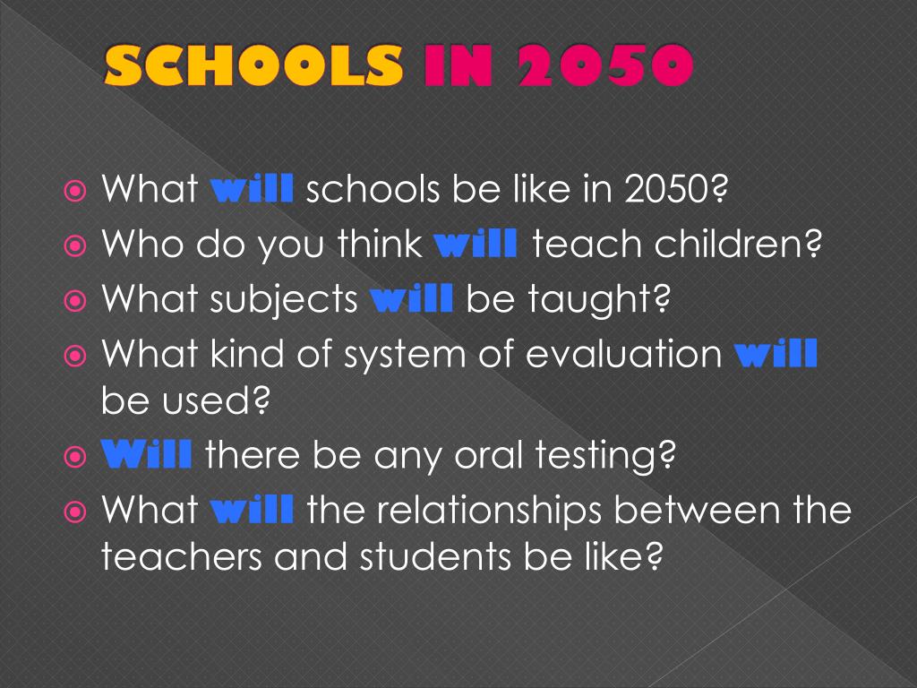 Complete The Predictions About Schools In 2050 With Will