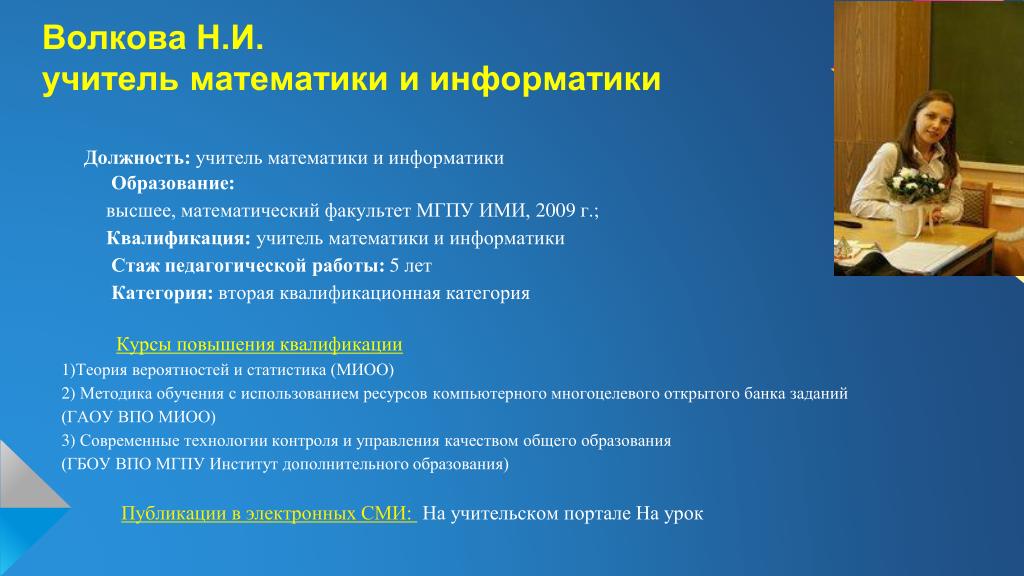 Квалификация учителя математики