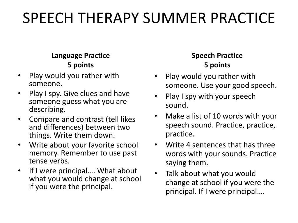 PPT - SPEECH THERAPY SUMMER PRACTICE PowerPoint Presentation, free
