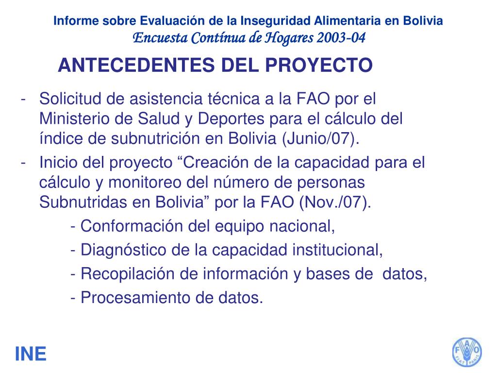 PPT - Inseguridad Alimentaria en Bolivia según la ECH2003-04 PowerPoint ...