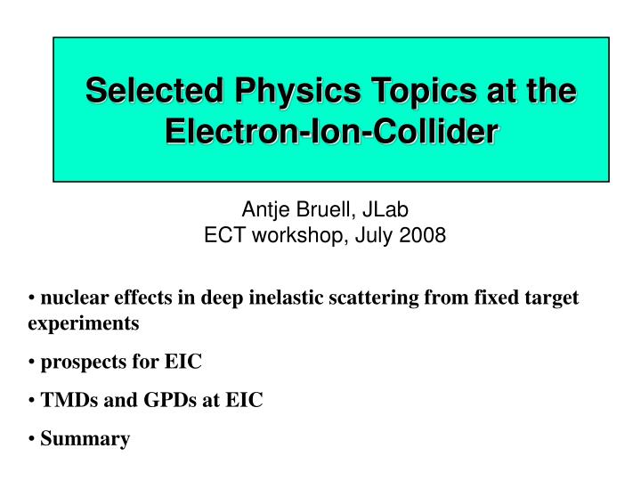 selected physics topics at the electron ion collider n.