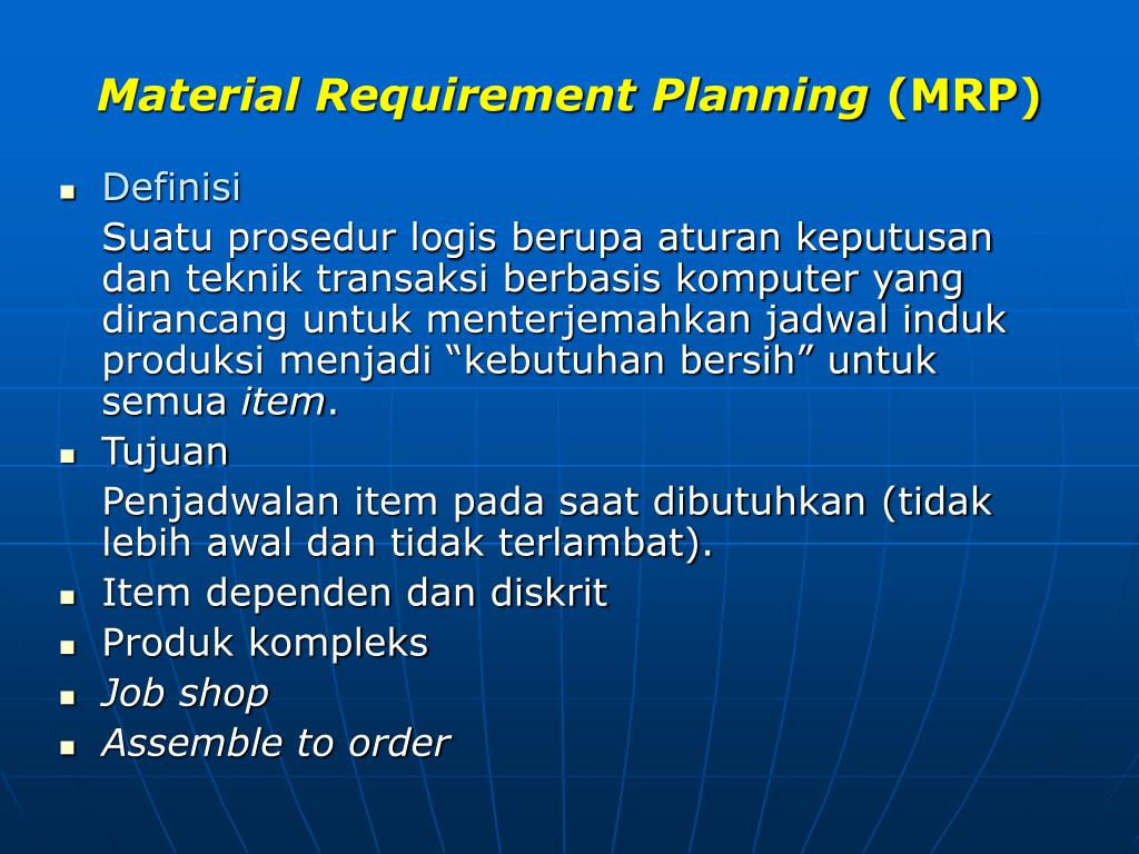 Material requirements. Requirements planning