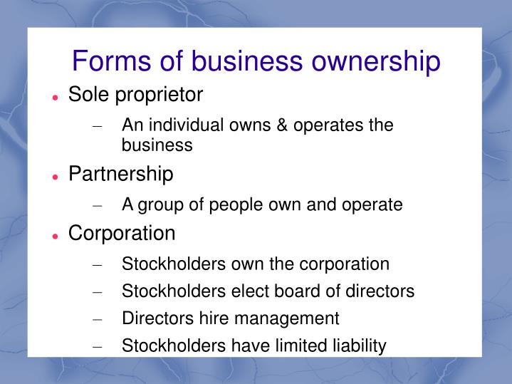 form of business ownership in business plan