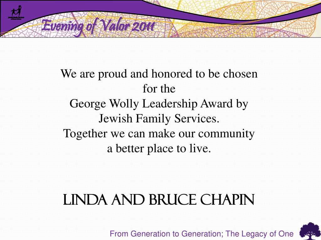 PPT - Jewish Family Services wishes to congratulate the honorees, Linda ...
