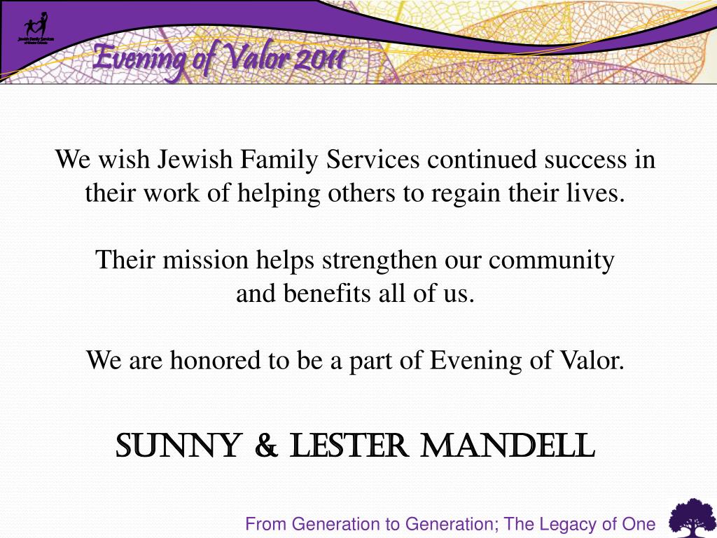 PPT - Jewish Family Services wishes to congratulate the honorees, Linda ...