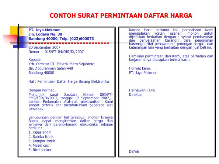 PPT - SURAT NIAGA/BISNIS PowerPoint Presentation - ID:3322088