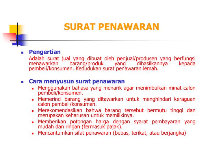 PPT - SURAT NIAGA/BISNIS PowerPoint Presentation - ID:3322088