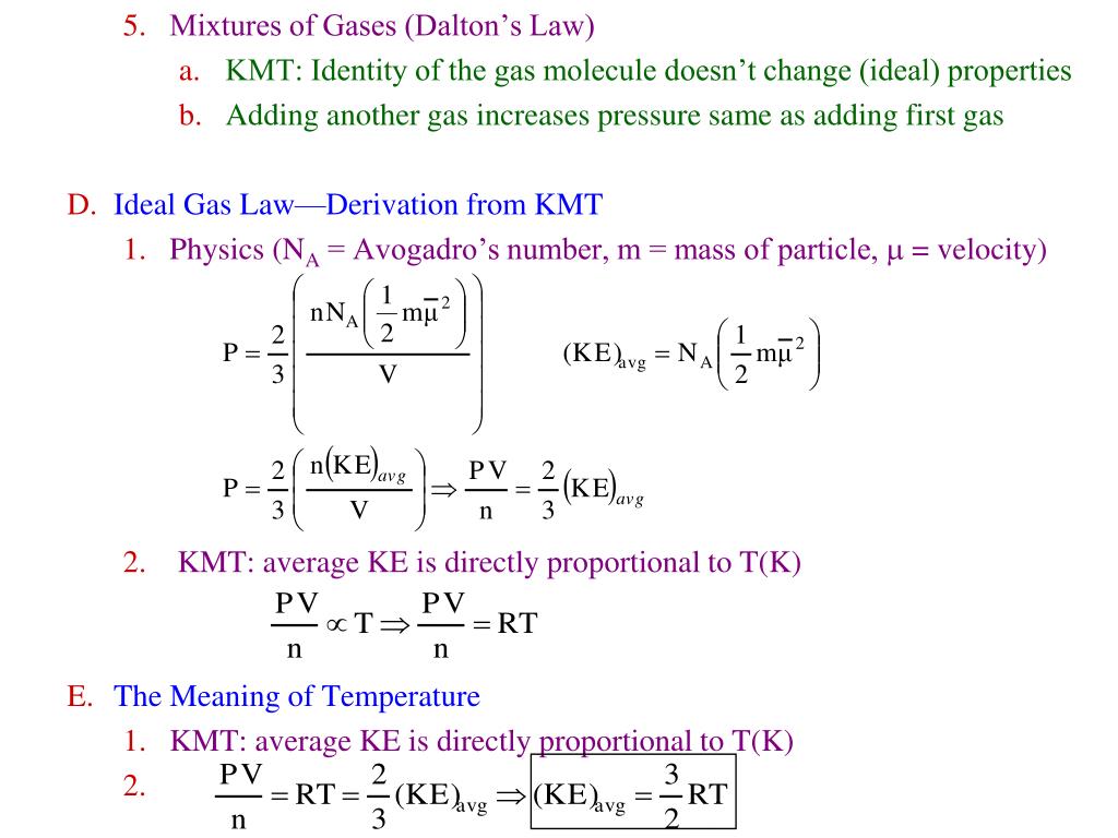 PPT - Dalton’s Law The total pressure of a mixture of gases equals the ...