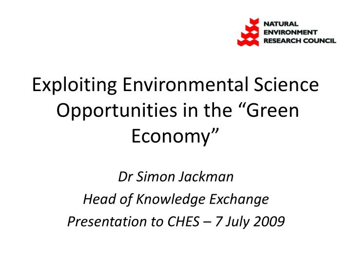 exploiting environmental science opportunities in the green economy n.