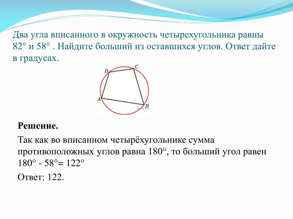 В четырехугольник вписана окружность 22 17