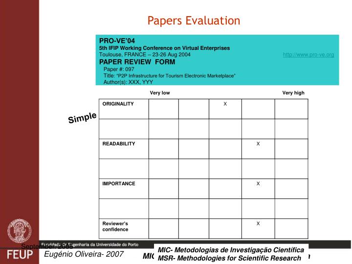 paper evaluation paper evaluation