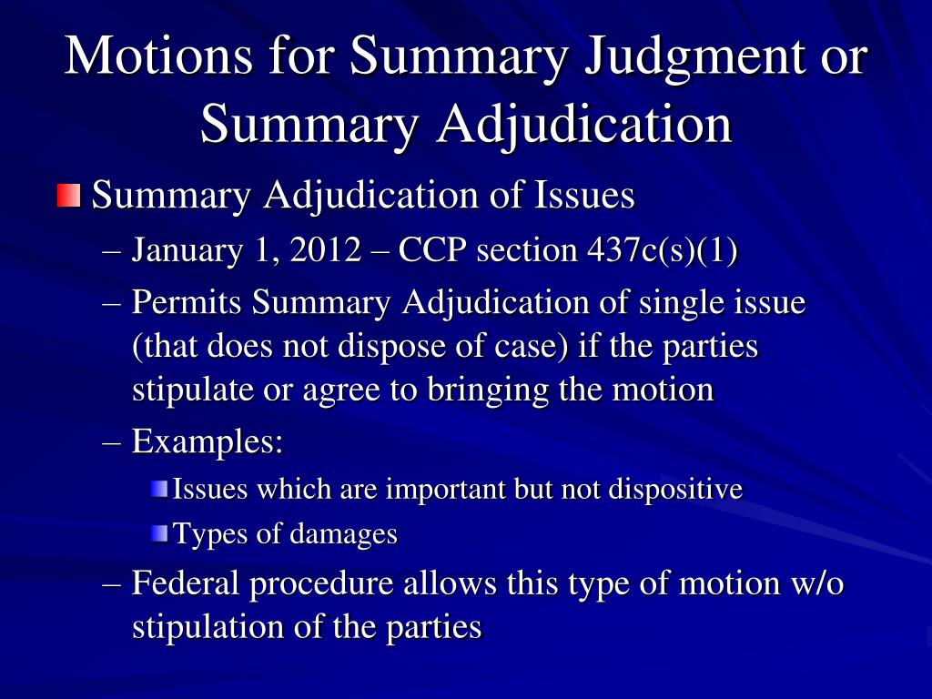 PPT - Summary Judgment and Summary Adjudication PowerPoint