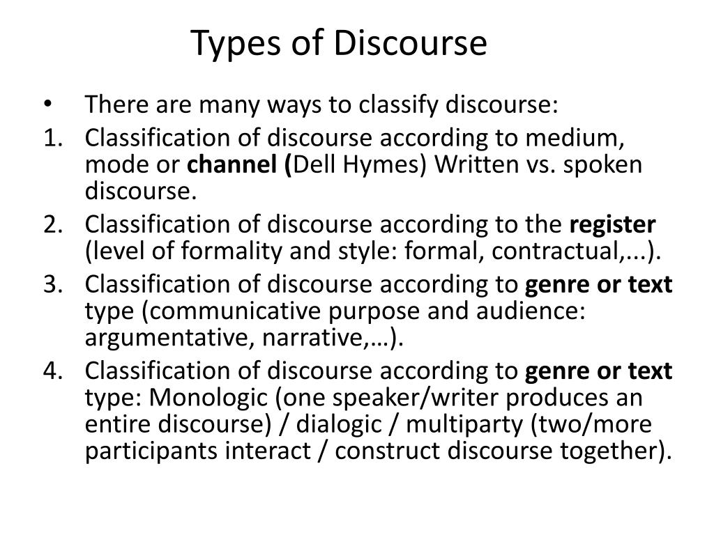 research the types of literary discourse and give examples
