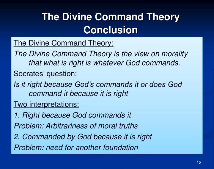 the theory of natural law vs divine command theory View test prep - review test2 divine command theory and natural law theory from phil 3325 at fairmont state review test divine command theory and natural law theory. the theory of natural law vs divine command theory View test prep - review test2 divine command theory and natural law theory from phil 3325 at fairmont state review test divine command theory and natural law theory.