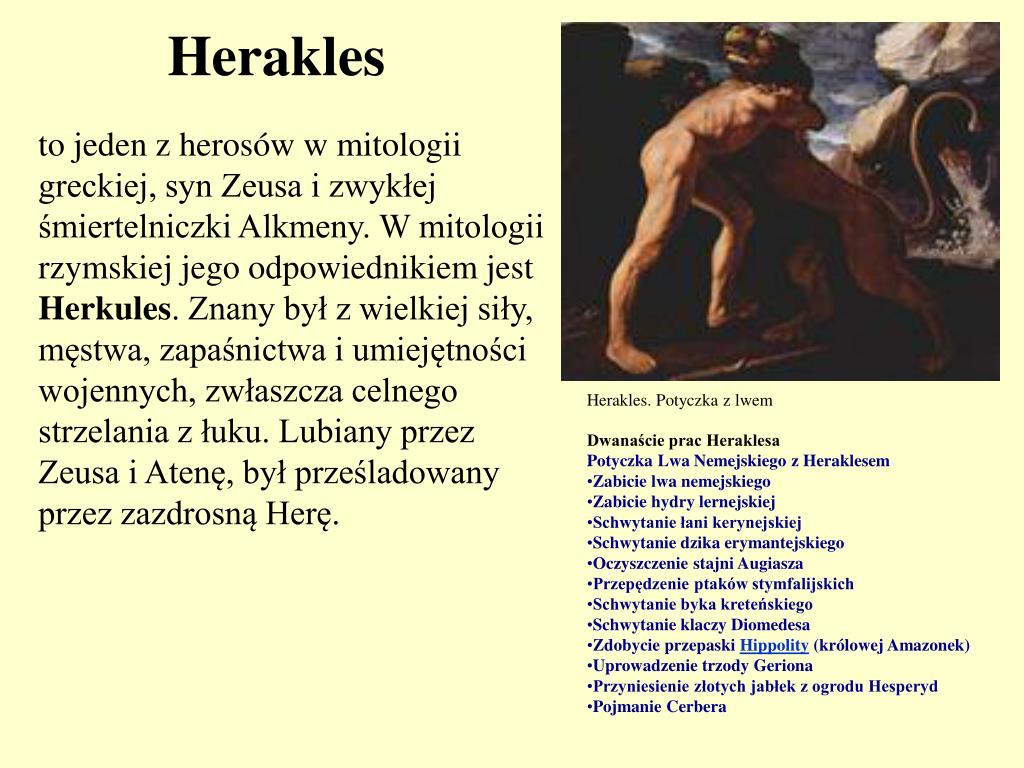 Mit O Heraklesie Plan Wydarzeń PPT - Herosi i hybrydy, z którymi walczyli PowerPoint Presentation