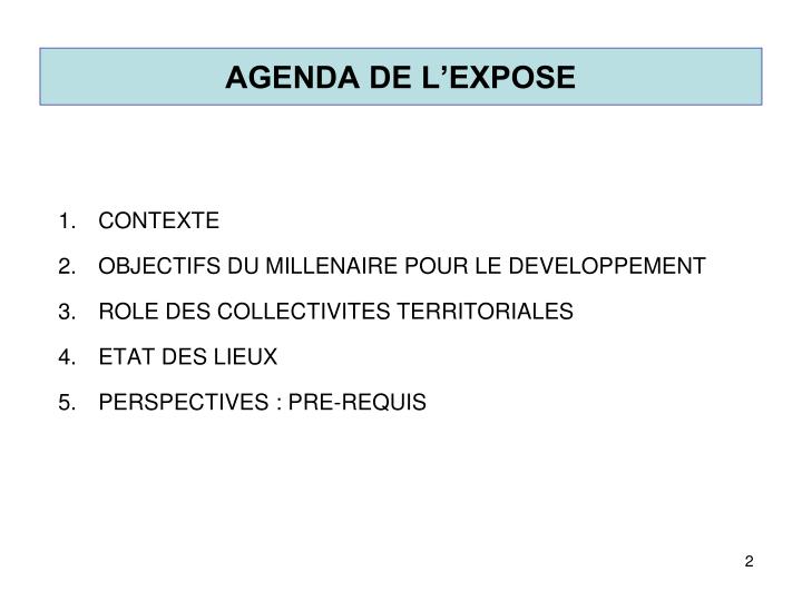Expose Powerpoint Deja Fait PPT - AGENDA DE L’EXPOSE PowerPoint Presentation, free download - ID