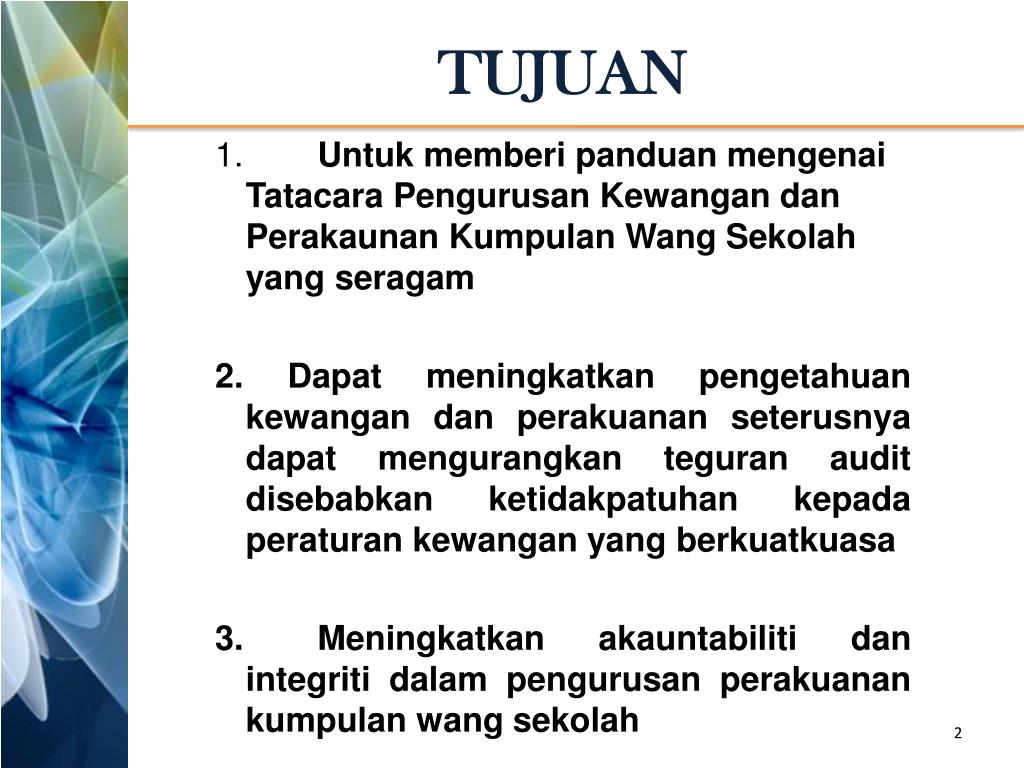 Ppt Tatacara Pengurusan Perakaunan Wang Sekolah Unit Akaun Sekolah Jabatan Pelajaran Perak Powerpoint Presentation Id 3357486