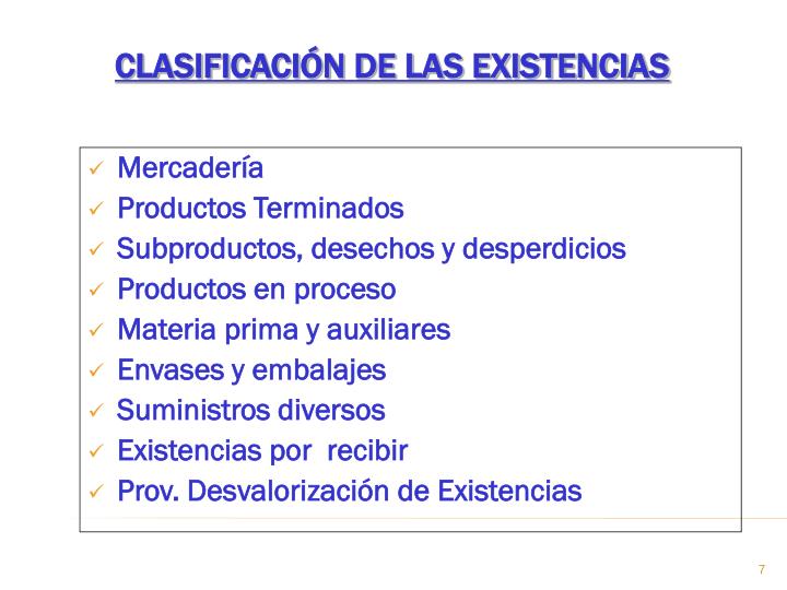 Clasificacion De Las Existencias En Contabilidad
