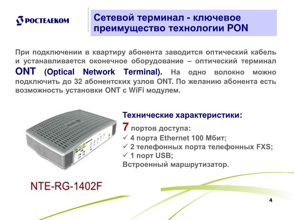 Пон расшифровка. Терминал GPON Ethernet 100/100. Терминал оптической сети. Преимущества технологии Pon. Технология подключения Pon.