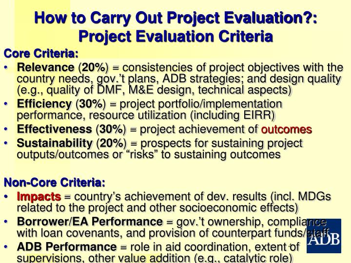 project evaluation criteria Quality criteria for plans the quality criteria for sound project evaluation plans are organized into four sections corresponding to plan components. project evaluation criteria Quality criteria for plans the quality criteria for sound project evaluation plans are organized into four sections corresponding to plan components.
