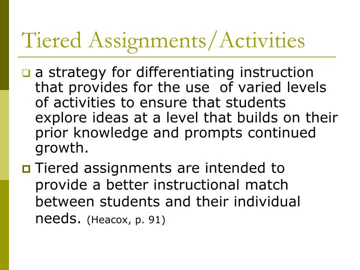 tiered assignments differentiated instruction