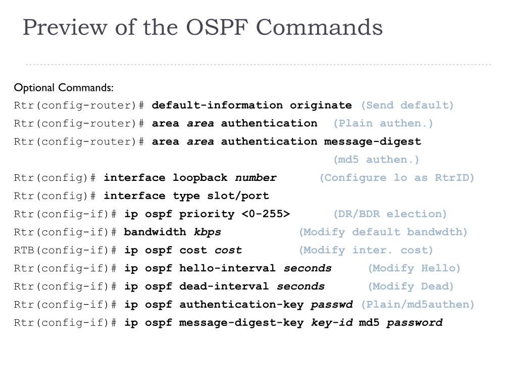 PPT - Preview of the OSPF Commands PowerPoint Presentation, free download -  ID:3365330