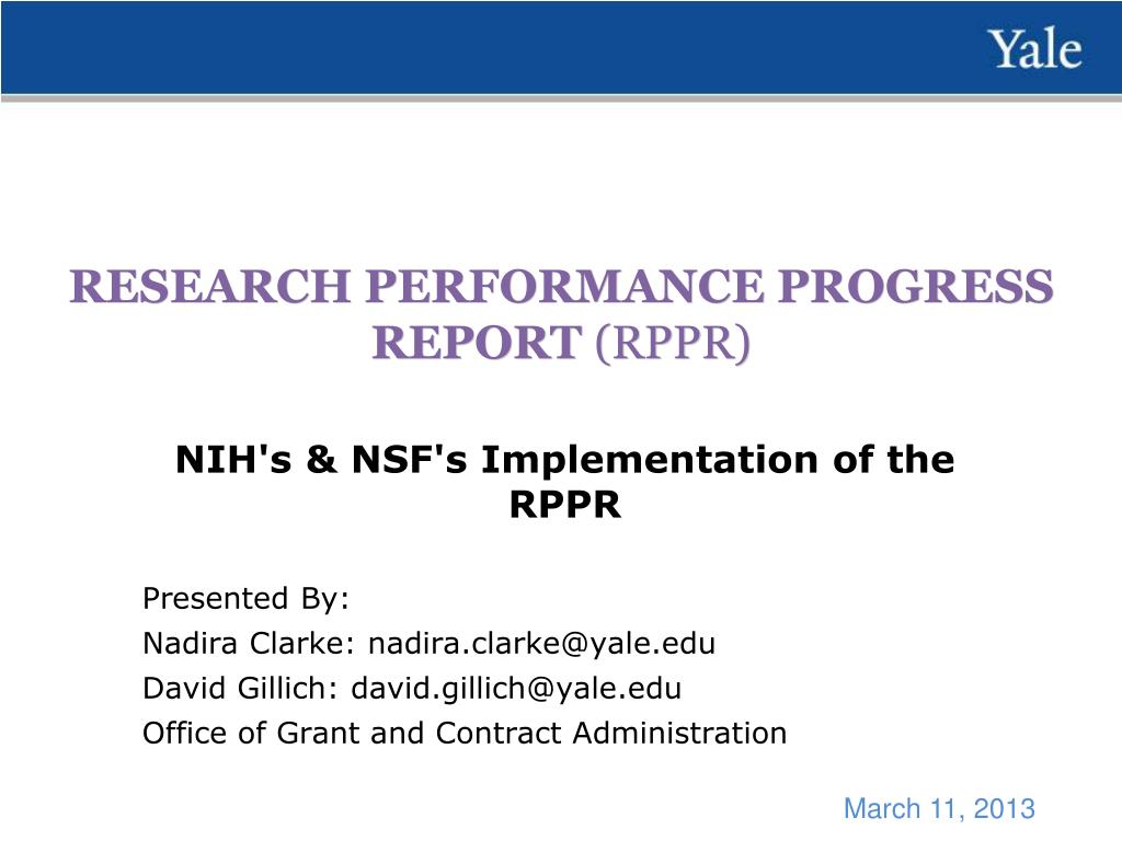 research performance progress report