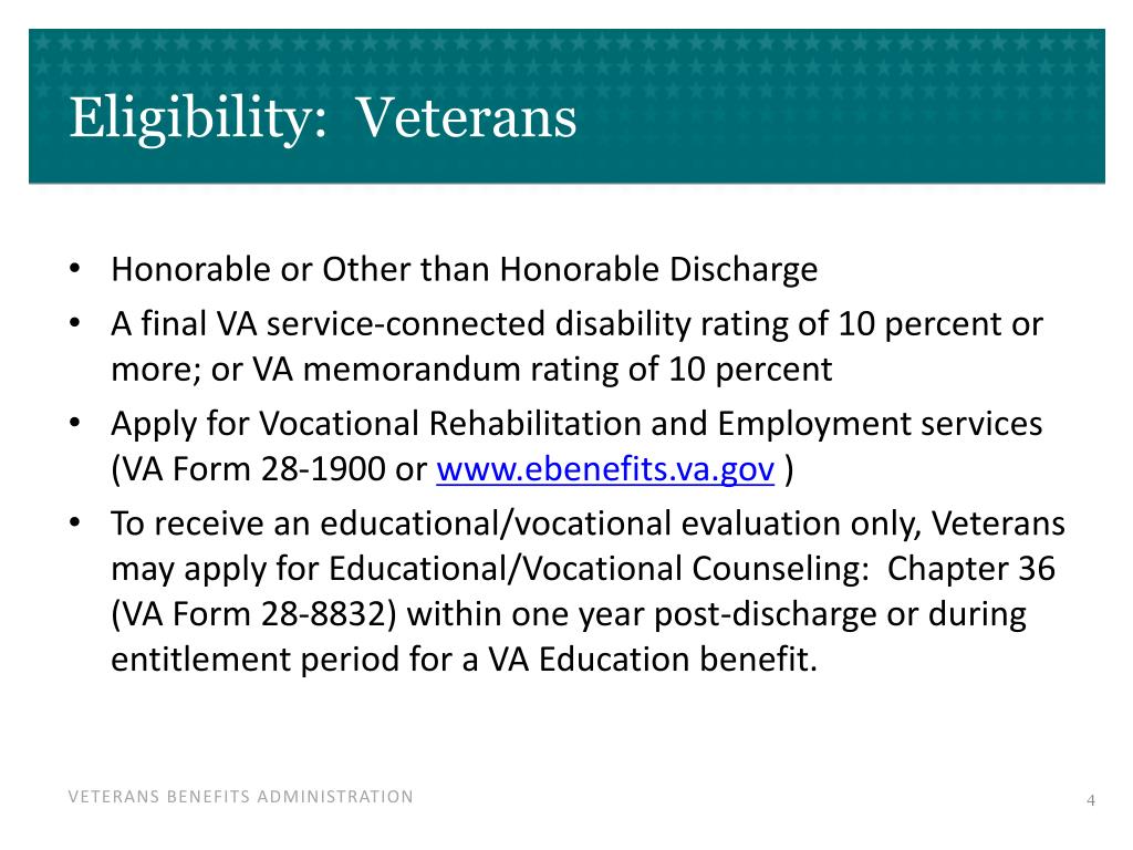 Ppt Vetsuccess Vocational Rehabilitation And Employment Chapter 31 Powerpoint Presentation Id 3371035