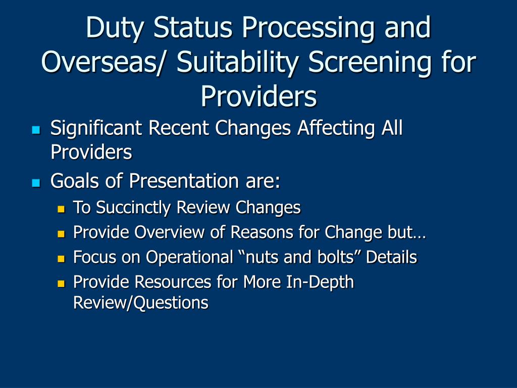 overseas assignment suitability screening